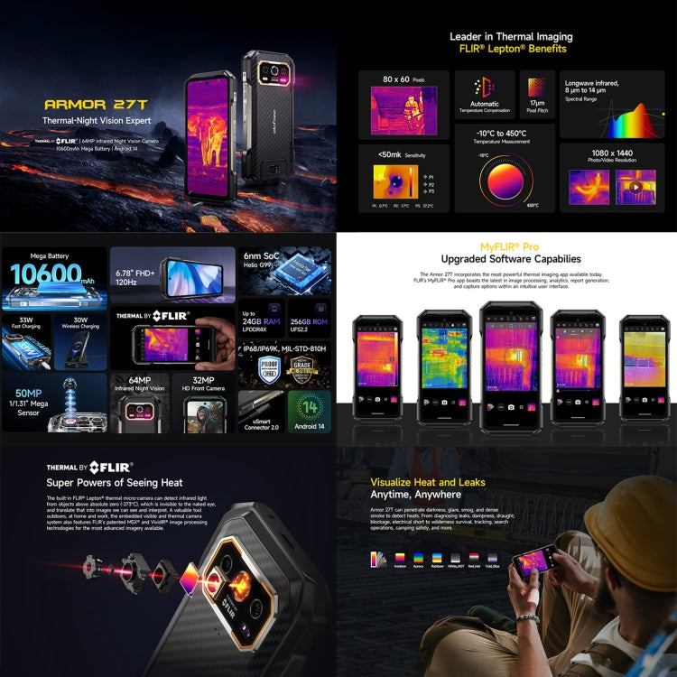 Ulefone Armor 27T Rugged Phone, 12GB+256GB, Thermal Imager, Night Vision, 10600mAh, 6.78 inch Android 14 MediaTek Helio G99 Octa Core, Network: 4G, NFC, OTG Ulefone Armor 27T Rugged Phone, 12GB+256GB, Thermal Imager, Night Vision, 10600mAh, 6.78 inch Android 14 MediaTek Helio G99 Octa Core, Network: 4G, NFC, OTG
